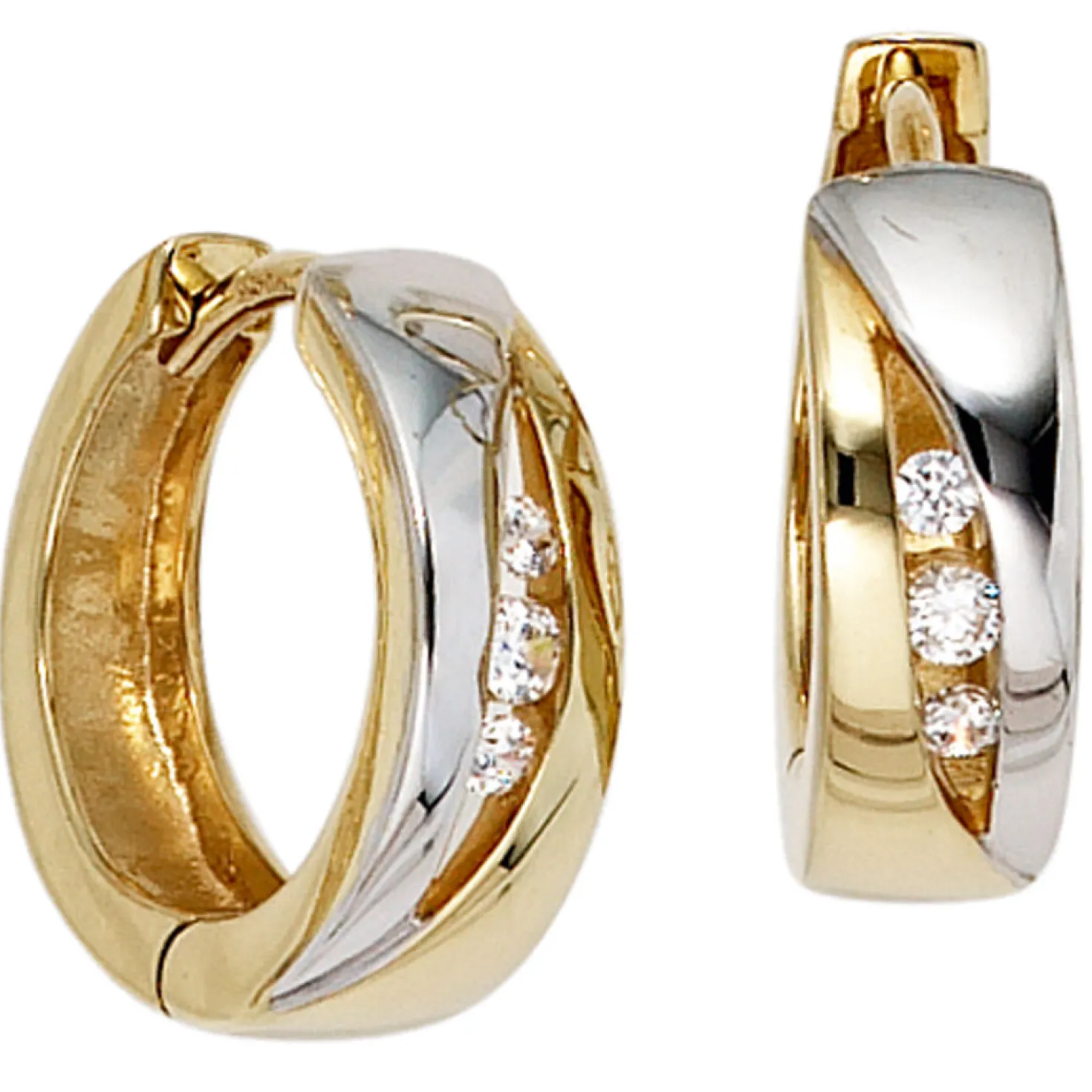 15,5mm Creolen Ohrringe Klappcreole mit 6 Zirkonia 333 Gold Gelbgold