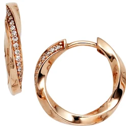 16,5mm Creolen Ohrringe mit 30 Diamanten 0.12Ct W/SI Brillanten 585 Gold Rotgold