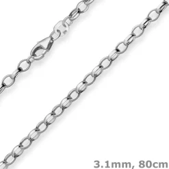 3,1mm Erbskette Silberkette Collier Halskette aus 925 Silber rhodiniert 80cm