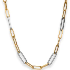 7mm Fantasiekette Collier Paper-Clip Halskette aus 585 Gold gelb/weiß 45cm