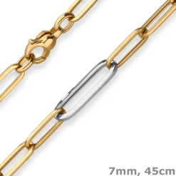 7mm Fantasiekette Collier Paper-Clip Halskette aus 585 Gold gelb/weiß 45cm