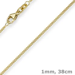 1mm feine Panzerkette 585 Gold Gelbgold, Kette Collier Halskette, 38cm