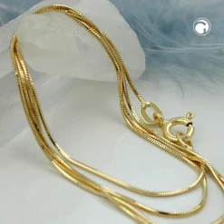 0,8mm feine Schlangenkette Halskette Collier 5-kant 9Kt 375 Gold Gelbgold 42cm