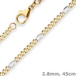 2,8mm Figarokette diamantiert Collier Halskette aus 750 Gold gelb/weiß 45cm