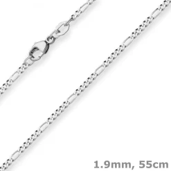 1,9mm Figarokette diamantiert Collier Halskette aus 750 Gold Weißgold 55cm