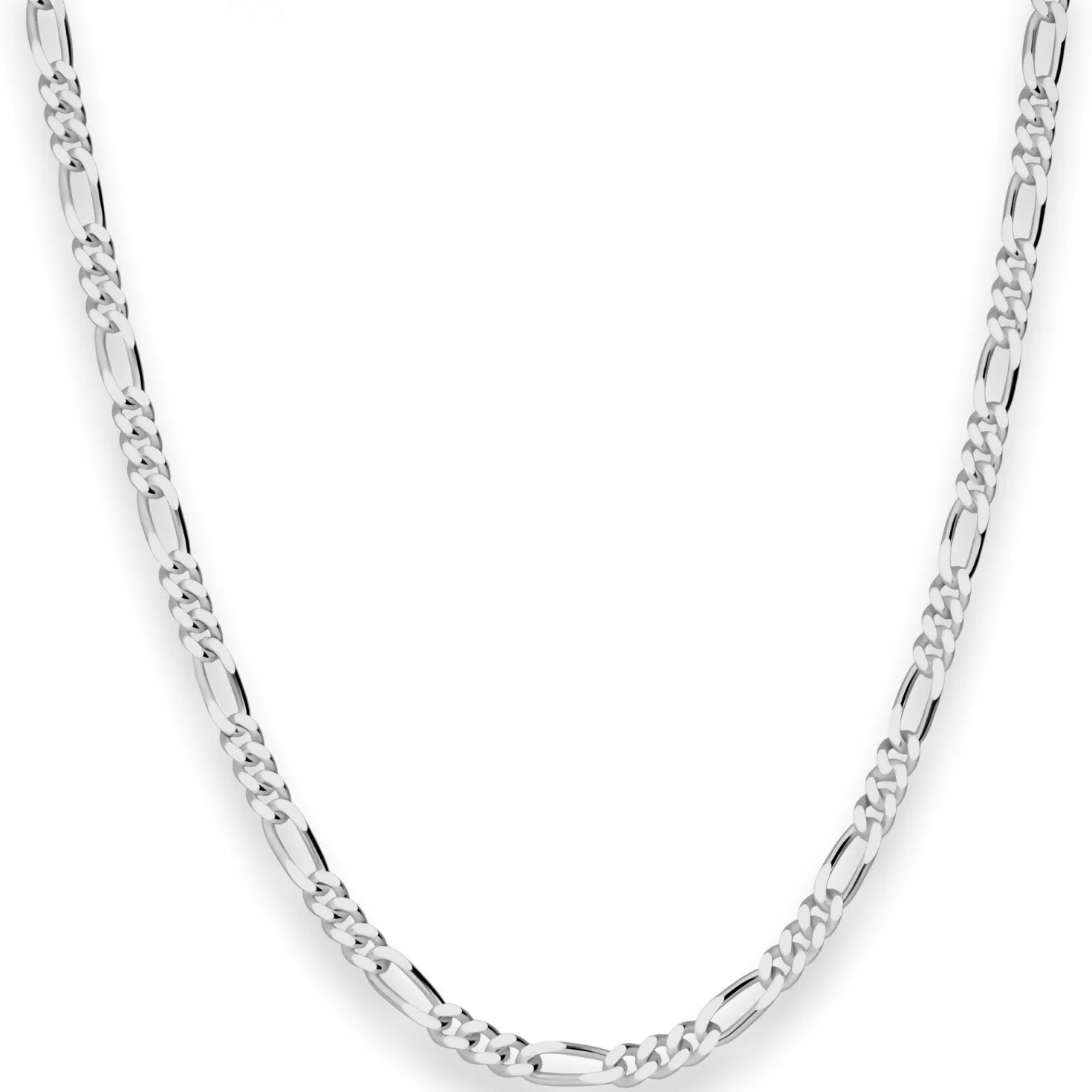 3,4mm Figarokette diamantiert Collier Halskette aus 925 Silber rhodiniert 50cm