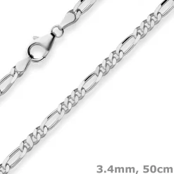 3,4mm Figarokette diamantiert Collier Halskette aus 925 Silber rhodiniert 50cm