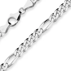 5,7mm Figarokette diamantiert Collier Halskette aus 925 Silber rhodiniert 60cm