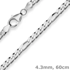 4,3mm Figarokette diamantiert Collier Halskette aus 925 Silber rhodiniert 60cm
