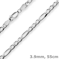 3,9mm Figarokette diamantiert Collier Halskette aus 925 Silber rhodiniert 55cm