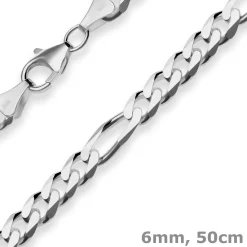 6mm Figarokette diamantiert Collier Halskette aus 925 Silber rhodiniert 50cm