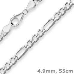 4,9mm Figarokette diamantiert Collier Halskette aus 925 Silber rhodiniert 55cm