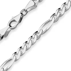 5,7mm Figarokette diamantiert Collier Halskette aus 925 Silber rhodiniert 50cm