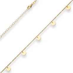1,6mm Figarokette diamantiert Collier 7 runde Plättchen aus 585 Gelbgold 38cm