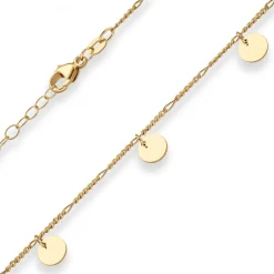 1,6mm Figarokette diamantiert Collier 7 runde Plättchen aus 585 Gelbgold 38cm
