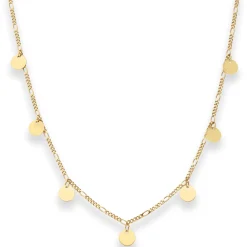 1,6mm Figarokette diamantiert Collier 7 runde Plättchen aus 375 Gelbgold 38-43cm