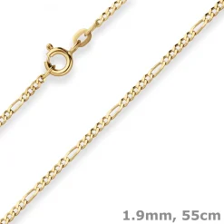1,9mm Figarokette diamantiert Kette Collier Halskette aus 585 Gold Gelbgold 55cm