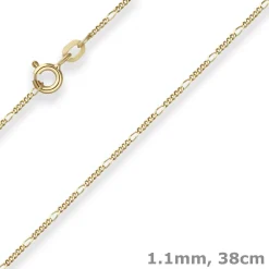 1,1mm Figarokette diamantiert Kette Collier Halskette aus 375 Gold Gelbgold 38cm