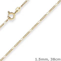 1,5mm Figarokette diamantiert Kette Collier Halskette aus 333 Gold Gelbgold 38cm