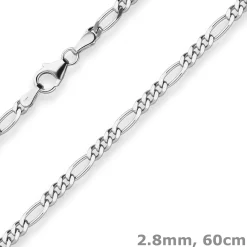 2,8mm Figarokette diamantiert Silberkette Collier Halskette aus 925 Silber 60cm
