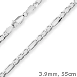 3,9mm Figarokette diamantiert Silberkette Collier Halskette aus 925 Silber 55cm