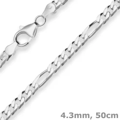 4,3mm Figarokette diamantiert Silberkette Collier Halskette aus 925 Silber 50cm