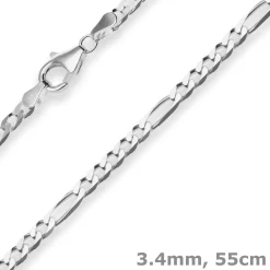 3,4mm Figarokette diamantiert Silberkette Collier Halskette aus 925 Silber 55cm