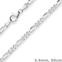 3,4mm Figarokette diamantiert Silberkette Collier Halskette aus 925 Silber 50cm