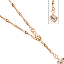 2,2mm Fußkettchen Fußschmuck Herz Zirkonia, 925 Silber rotvergoldet, 23-25cm
