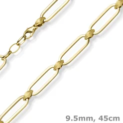 9,5mm Halskette Collier Paper-Clip Kette aus 585 Gold Gelbgold teilmattiert 45cm