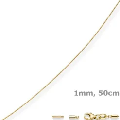 1mm Halsreif Omegareif Omegakette 750 Gold Gelbgold Goldkette 50cm abschraubbar