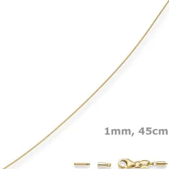 1mm Halsreif Omegareif Omegakette 750 Gold Gelbgold Goldkette 45cm abschraubbar
