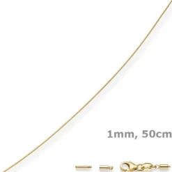 1mm Halsreif Omegareif Omegakette 585 Gold Gelbgold Goldkette 50cm abschraubbar