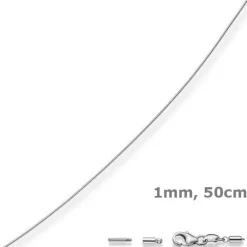 1mm Halsreif Omegareif Omegakette 750 Gold Weißgold Goldkette 50cm abschraubbar
