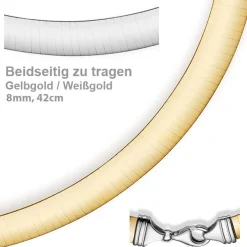 8mm Halsreif Wendeomegareif Collier flach, 585 Gold Gelbgold & Weißgold 42cm