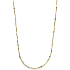 1,5mm Himbeer Collier Halskette aus 585 Gelbgold mit Rollos aus 585 Weißgold 45cm