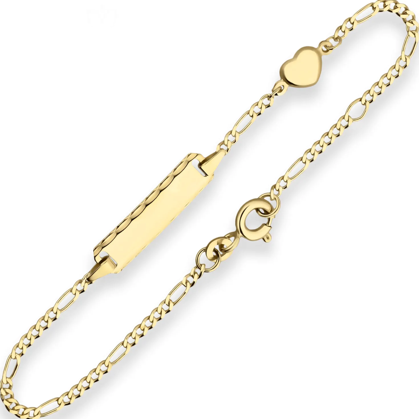 1,8mm Id-Armband Figarokette diamantiert Herz aus 585 Gold Gelbgold 14cm