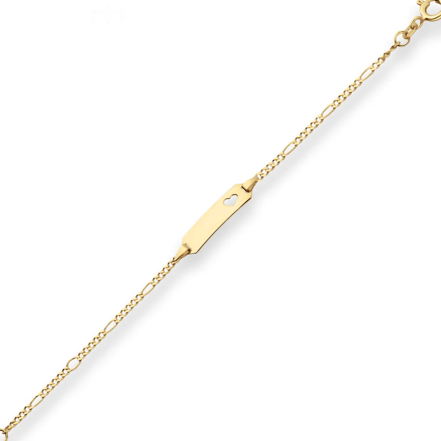 1,9mm Id-Armband Figarokette diamantiert Herz aus 375 Gold Gelbgold 14cm