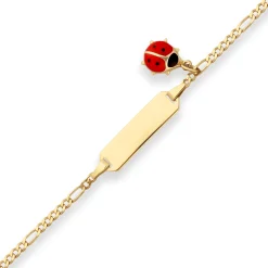 1,9mm Id-Armband Figarokette diamantiert Marienkäfer aus 375 Gold Gelbgold 14cm