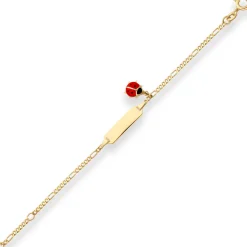 1,9mm Id-Armband Figarokette diamantiert Marienkäfer aus 375 Gold Gelbgold 14cm