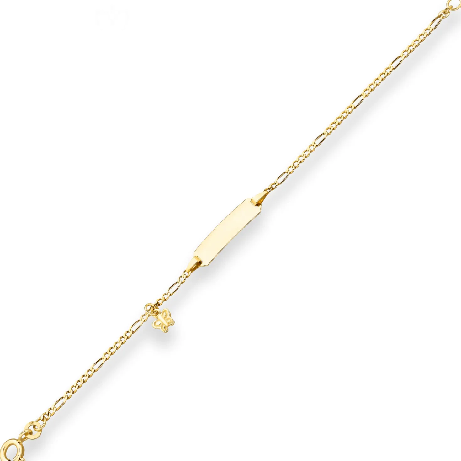 1,9mm Id-Armband Figarokette diamantiert Schildband, Schmetterling 333 Gelbgold