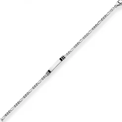 3,4mm Id-Armband Figarokette diamantiert Schildband 925 Silber rhodiniert 21cm