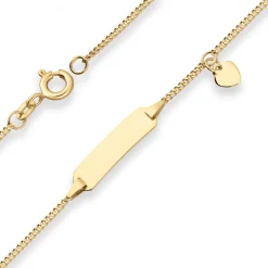 1,4mm Id-Armband Panzerkette mit Herz Armschmuck aus 375 Gold Gelbgold 14cm