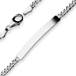 3,8mm Id-Armband Panzerkette Schildband aus 925 Silber rhodiniert 19cm