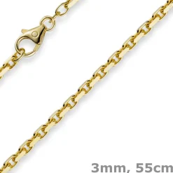 3mm Kette Collier Ankerkette aus 750 Gold Gelbgold, 55cm, Unisex