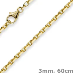 3mm Kette Collier Ankerkette aus 750 Gold Gelbgold, 60cm, Unisex