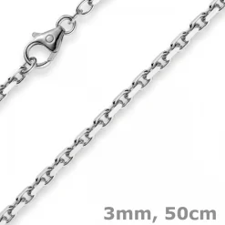 3mm Kette Collier Ankerkette aus 750 Gold Weißgold massiv, 50cm