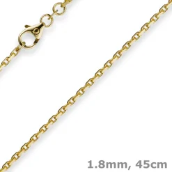 1,8mm Kette Collier Ankerkette diamantiert Halskette aus 585 Gold Gelbgold 45cm