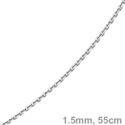 1,5mm Kette Collier Ankerkette diamantiert Halskette aus 750 Gold Weißgold 55cm