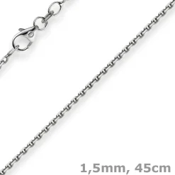 1,5mm Kette Collier Ankerkette diamantiert Halskette aus 750 Gold Weißgold 45cm